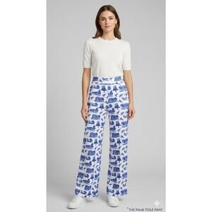 Kaeli Smith Tucker Pants Womens XXS-S Navy White The Palm Toile Wide Leg NWT